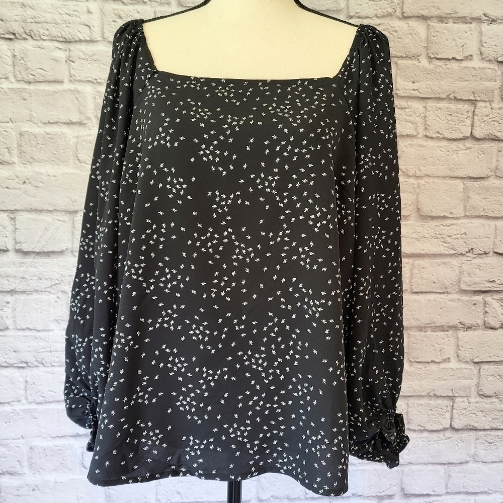 Target A New Day black white floral print long sleeve square neckline top sz XL - Picture 3 of 10
